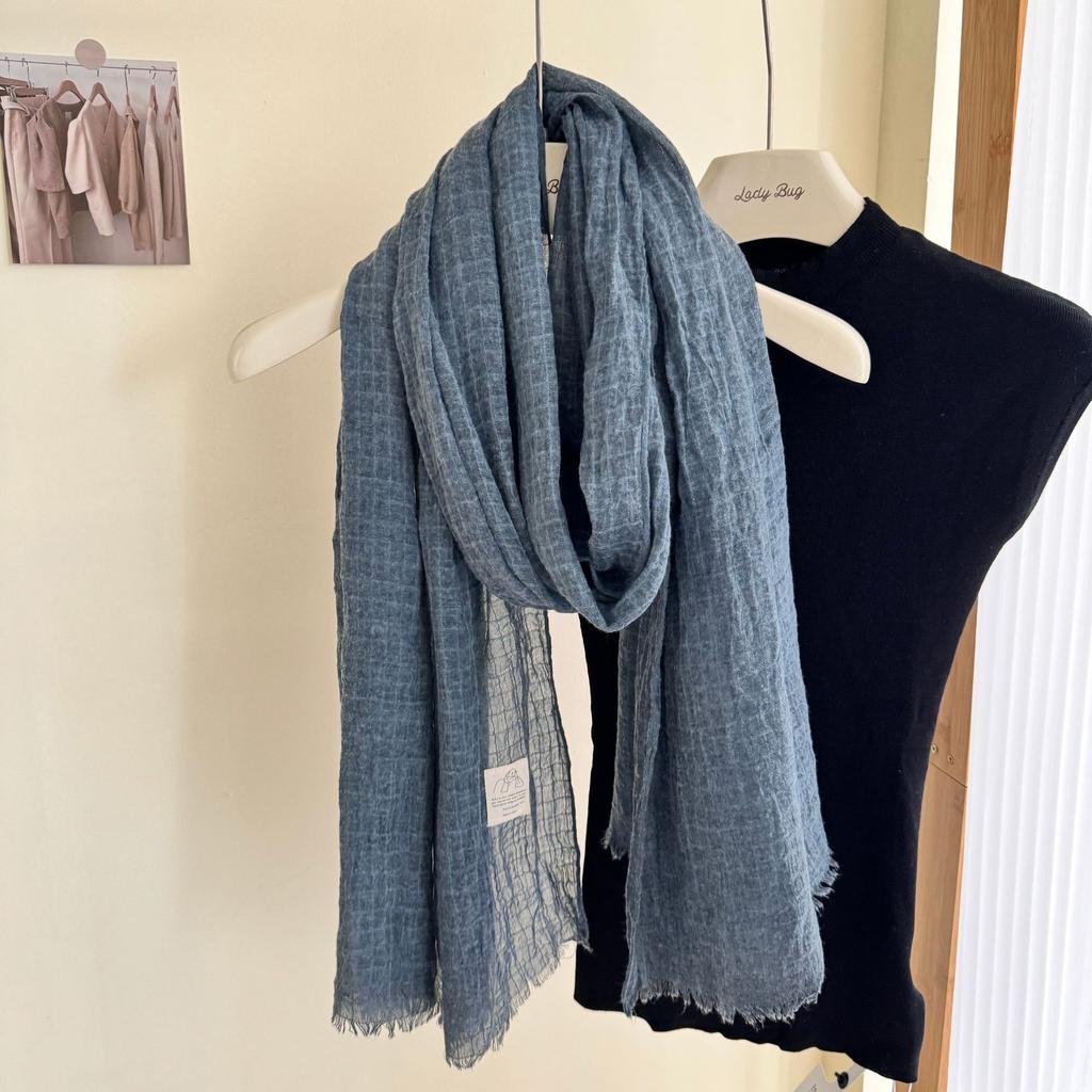Cotton Linen Scarf Pleated Waffle Texture Women'S Spring And Autumn Thin Solid Color Cotton Yarn Shawl Dual-Purpose Long Winter