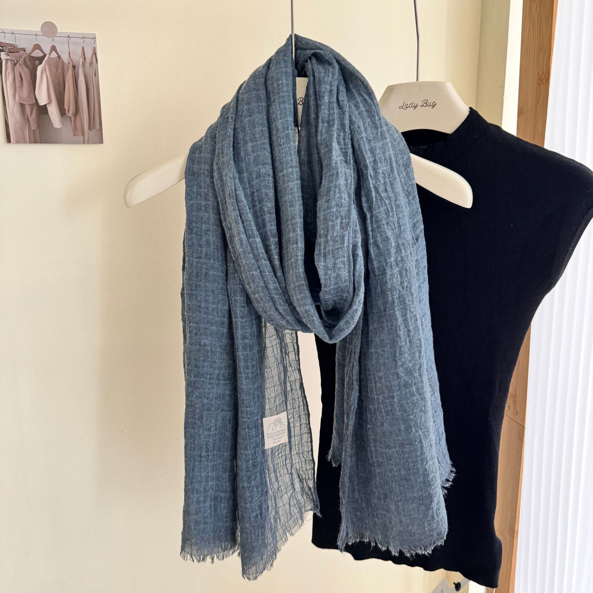 

Хлопково-льняной шарф плиссированной вафельной текстуры женский весенне-осенний тонкий однотонный хлопковый платок двойного назначения длинный зимний 90-180cm