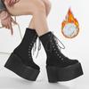 Winter Boots Women Waterproof Snow Thick Platform Bottom Snow Boots Fur Inside Lace Up Wedge Heels Height Increased Warm Shoes for Women
