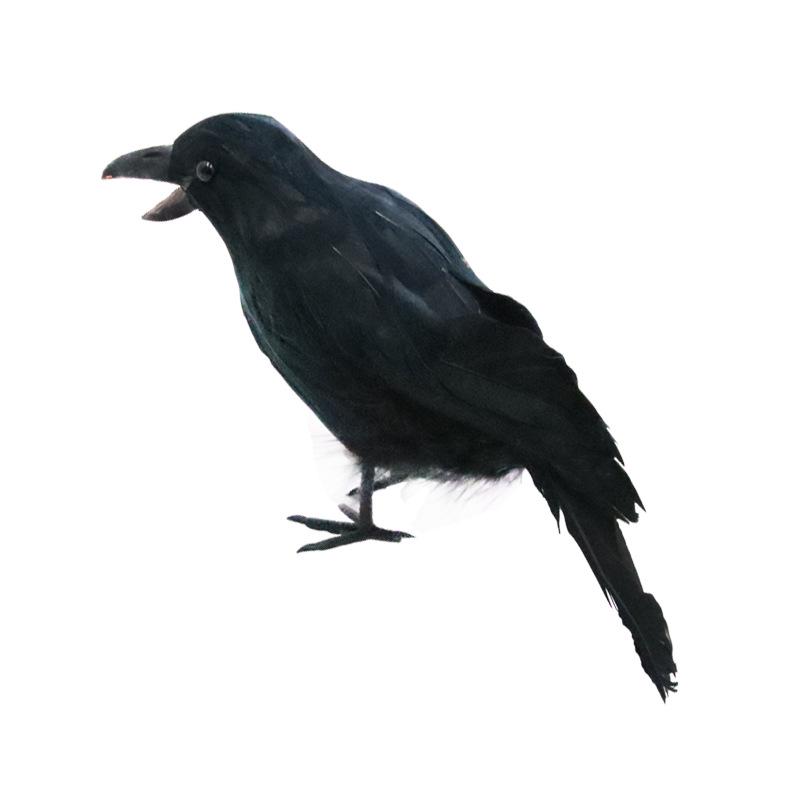 Black Crow Halloween Garden Ornament with Open Mouth for Ghost Festival Simulation