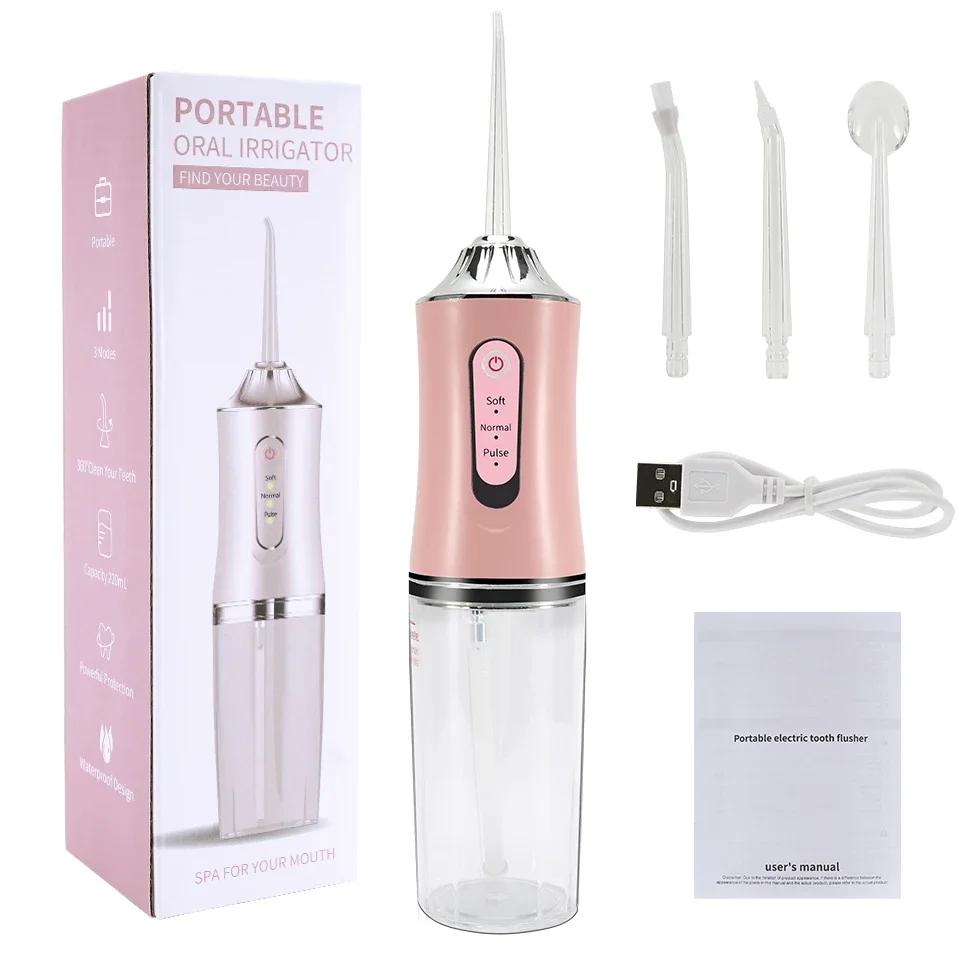 

Ирригатор для полости рта, USB перезаряжаемый ирригатор для воды, портативный стоматологический водяной 4 струи, 220 мл резервуар для воды, водостойкий очиститель для зубов