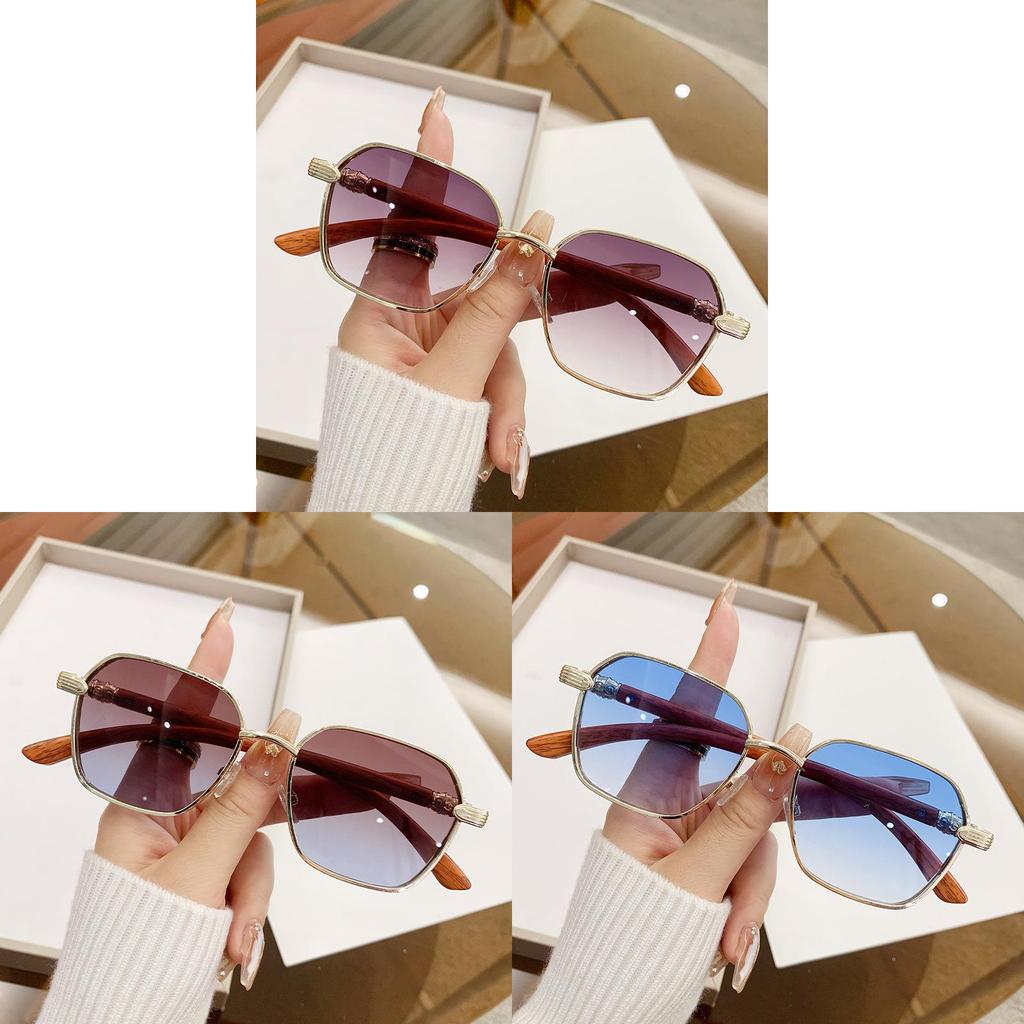 New Woodentexture Metal Sunglasses With Gray Lenses For Sun Protection And Fashion Style