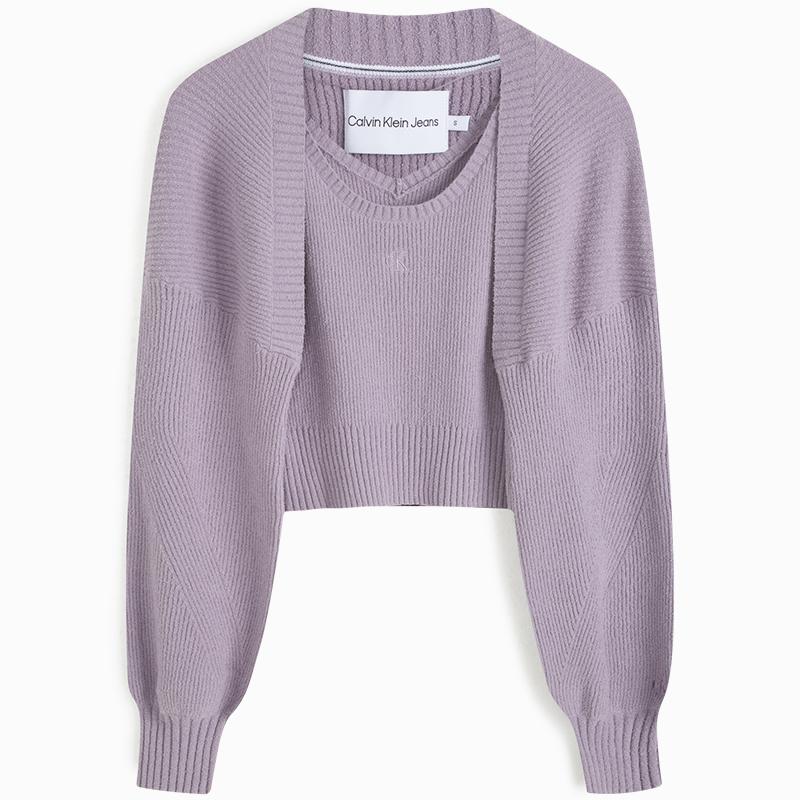 

Calvin Klein Solid Color Knitted Cardigan Lantern Sleeve Sweater Women tops Purple J221665-PC1 M