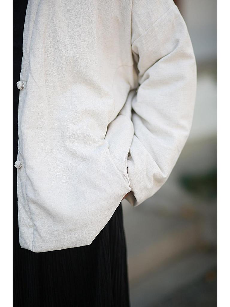 Retro Quilt Cotton Linen Jacket with Handmade Frog Buttons for Women