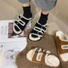 Fashion 2024 Classic Women Fur Slides Shoes Winter Fleece Wool Pantuflas Mujer Nubuck Cow Leather Slippers Ladies Buckle Belt Flip Flops