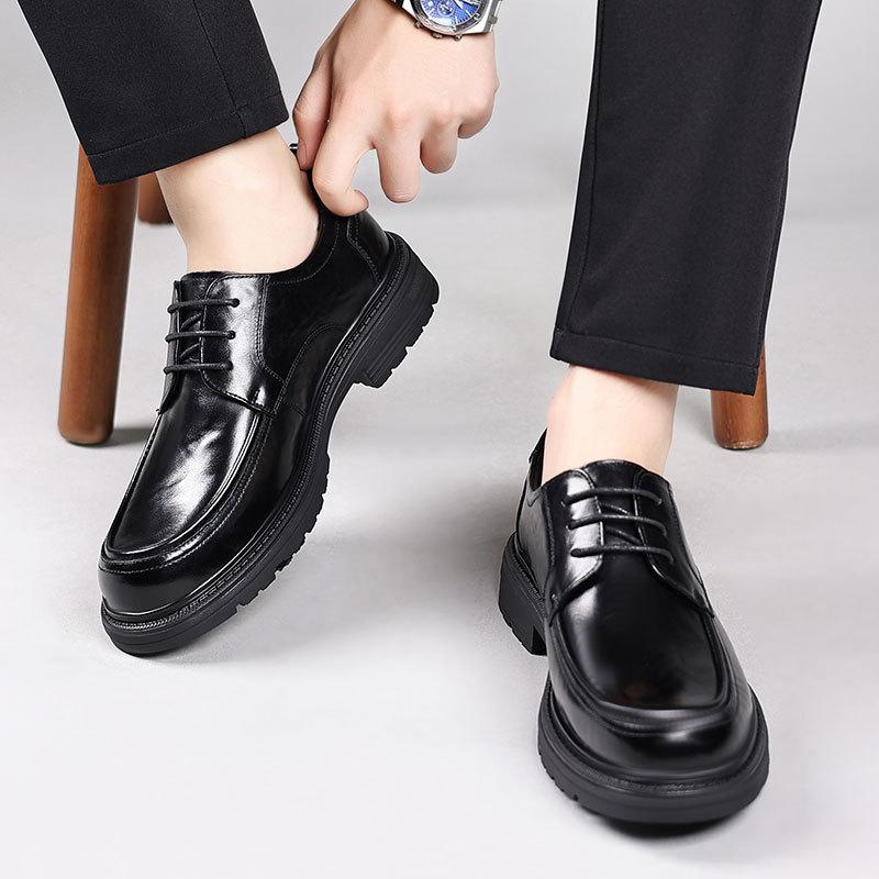 New Men's First-layer Cowhide Casual Leather Shoes Big Head Thick Sole Leather Business Dress Men's Shoes Breathable Single Shoes Men's