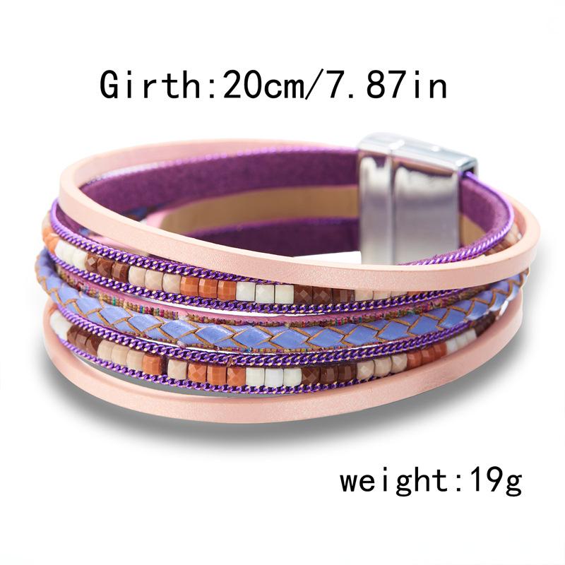 Bohemian Leather Bracelet Geometric Beads Chain Multilayer Wrap Bangle Women Jewelry Accessories