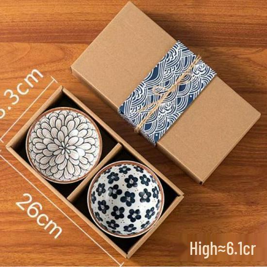 Hand-Painted Japanese Ceramic Bowl Gift Set with Underglaze Colors