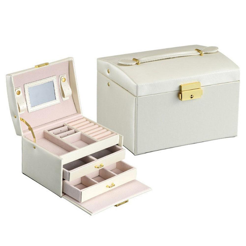 Leather Jewelry Storage Box - Organizer for Rings, Earrings, Necklaces, Makeup & Watch