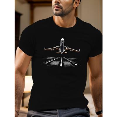 Herren Sport-T-Shirt mit Flugzeugdruck, Atmungsaktives lockeres lässiges Kurzarm-T-Shirt, Maschinenwaschbar, Ganzjahreskomfort für Fitnessstudio und Freizeitkleidung im Freien
