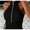 Summer New Style Ribbed Halter Zipper Top Sleeveless Slim Casual Fashion Vest