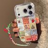 Suitable for Apple 17promax Mobile Phone Case 15 Cartoon Christmas Plaid for Iphone16 Glitter Embossed 13 Hanging Chain Hard