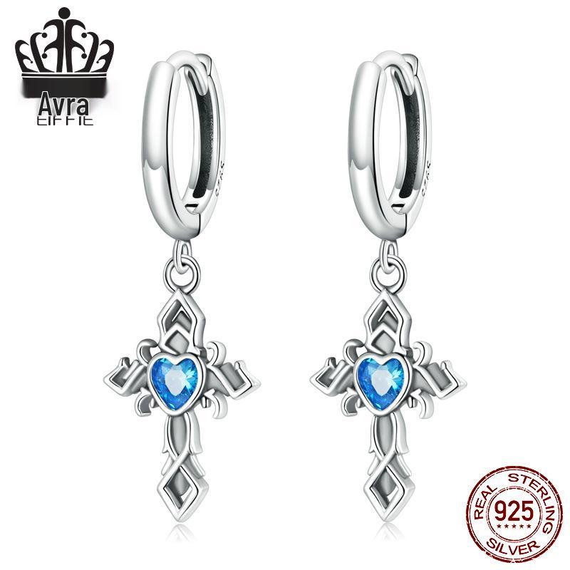 

Everle Винтажные серьги-каффы с синим цирконом в форме сердца и простые модные серебряные серьги-гвоздики 925 Silver