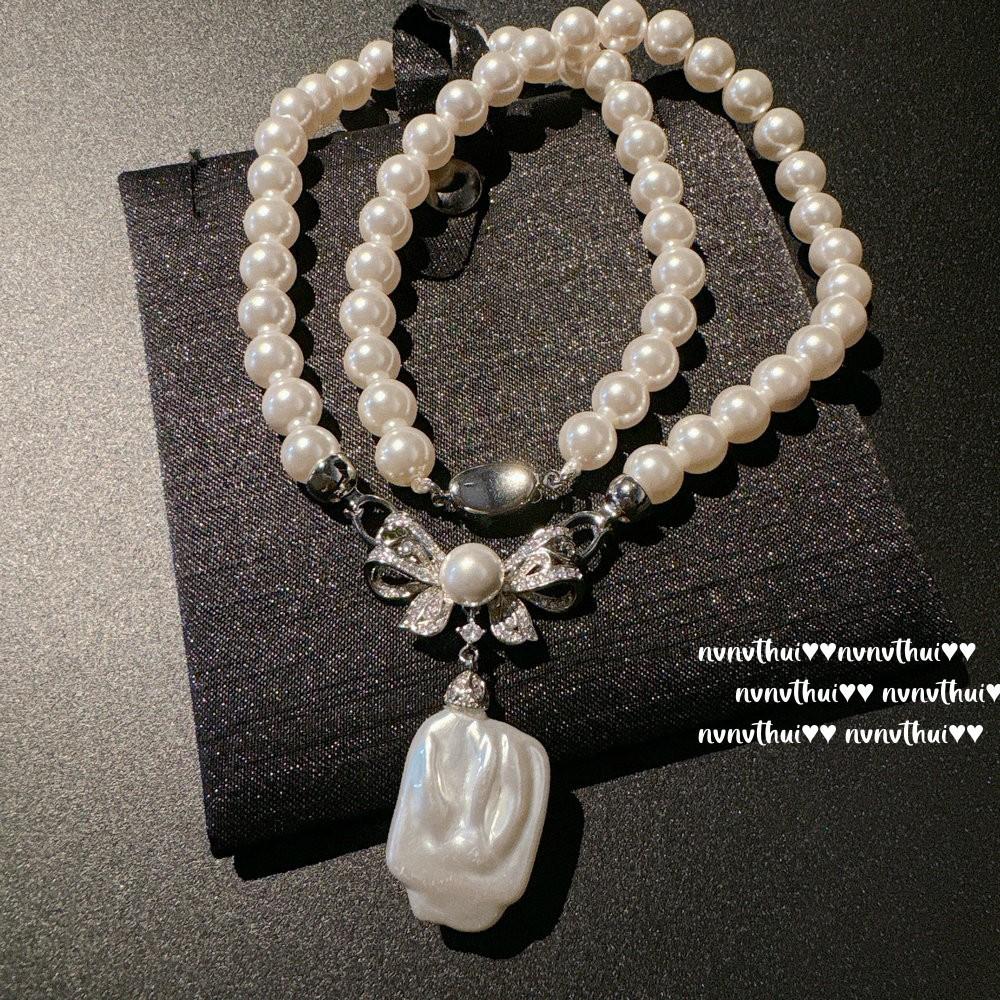 Mermaid Tears, Bow Jewel Ao White Pearl Necklace, Tahitian Baroque Flowering Bead Fringed Sweater Chain