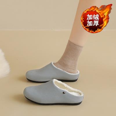 Cotton Slippers Winter 22 New Flat Bottom Non-slip Wear-resistant Velvet Warm Cotton Shoes Half Drag