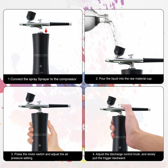 Portable Airbrush Kit Cordless Airbrush Pen 3 Pressure Settings Airbrush Makeup Tool for Nail Art & Cake Decorating