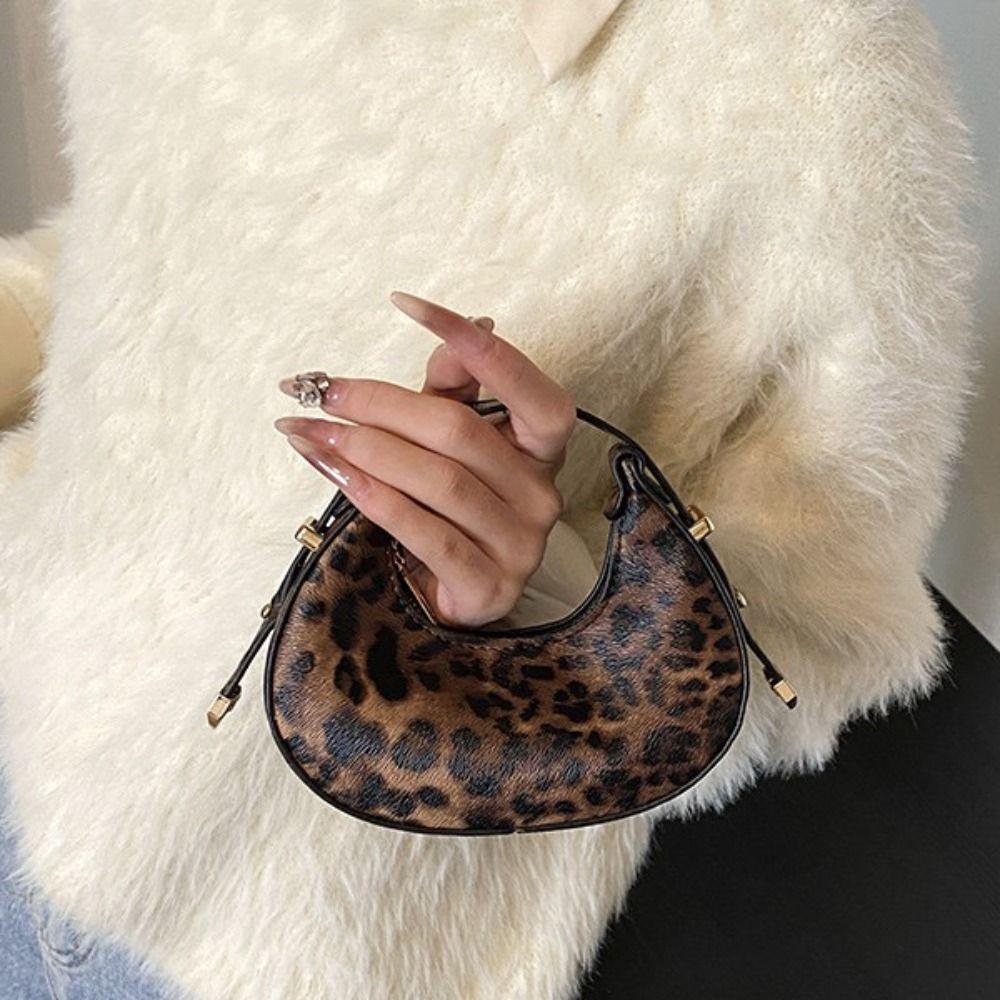 

Маленькая мини-сумка хобо Y2K из искусственной кожи, роскошная сумка для ношения в руке с леопардовым принтом для девочек кофейный