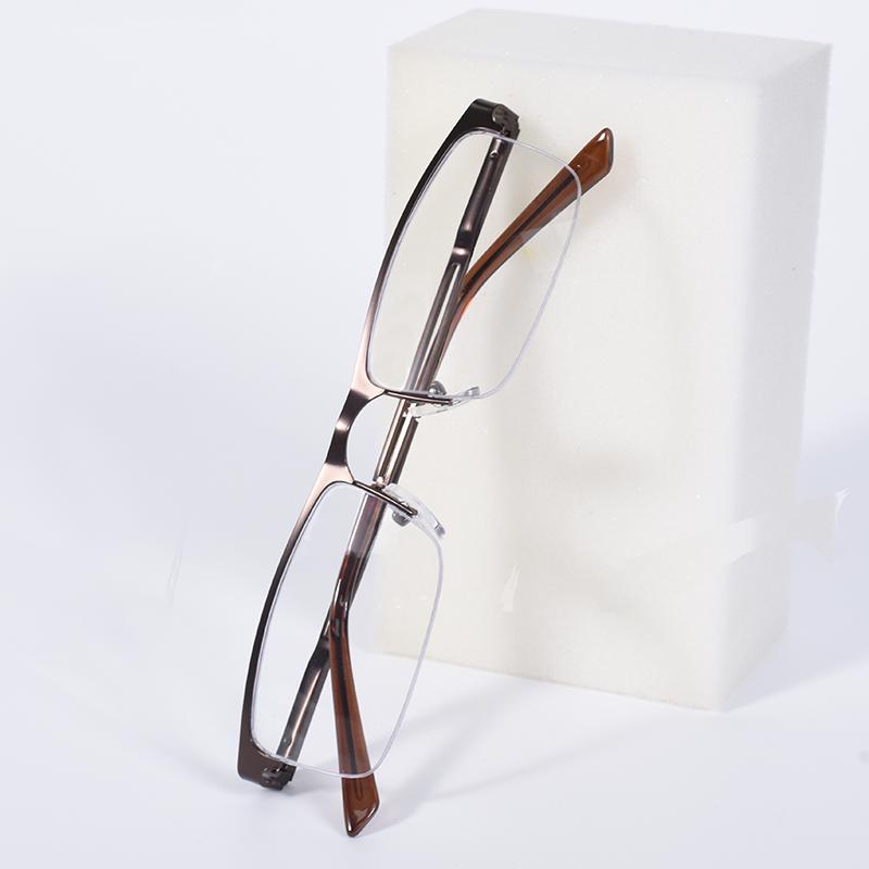 

Brown Frame Retro Square Half Frame Reading Glasses Frame for Men Women Alloy Anti Blue Light Eyeglasses With Spring Hinge+125+1 +400 коричневий