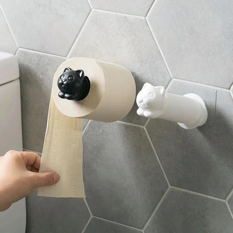1 Pcs Towel Rack Wall-mounted Retractable Roll Holder Sticky Wall Roller Toilet Tissue Hanger Racks Bathroom Small Tools