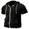 Men's Zip-up Hooded T-Shirt Summer Short Sleeve Hoodie Tee Solid Color Full Zipper Tee Shirt with Pockets for Daily Sports Street Gym