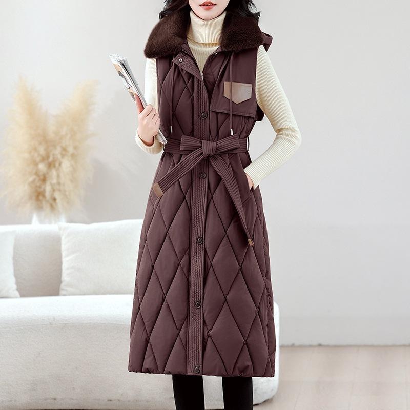 Long down cotton vest, slim and thin in winter, women's sleeveless jacket over the knee waist, cotton vest temperament vest