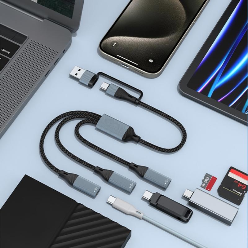 Cablu Splitter USB, USB/Type C Masculin la 2/3 Conectori Prelungitor Feminin, Hub Port USB Adaptor Split Putere Date&Încărcare