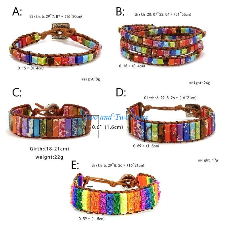 HX6F Multicolor Bracelet Jewelry Handmade Multi Natural Stone Tube Beads Leather Wrap Bracelet Couples Bracelets for Adult
