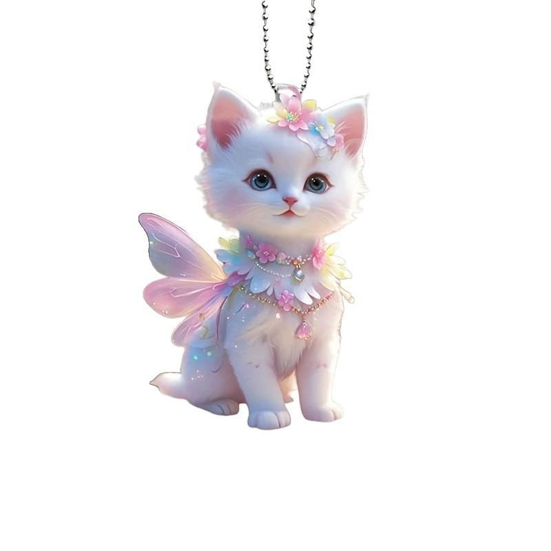 With Cat Angel Wings Acrylic Flat Surface Car Decor Pendant For Auto Interior