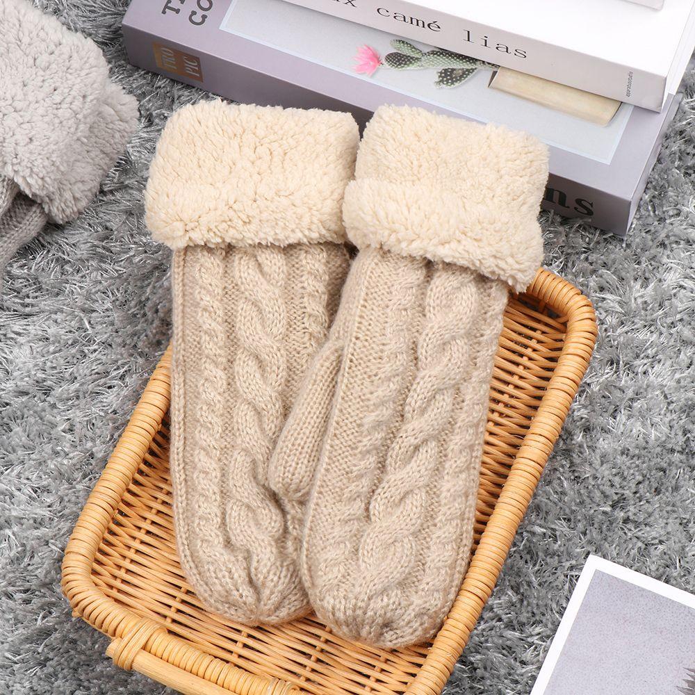 Fashion Twist Flowers Thickening Knitting Wool Female Guantes Full Finger Gloves Women Mittens