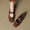 Fashion NEW Autumn/Spring Women Pumps Genuine Leather Shoes for Women Square Toe Low Heel Shoes Pleated Shallow Daily Shoes Mary Janes