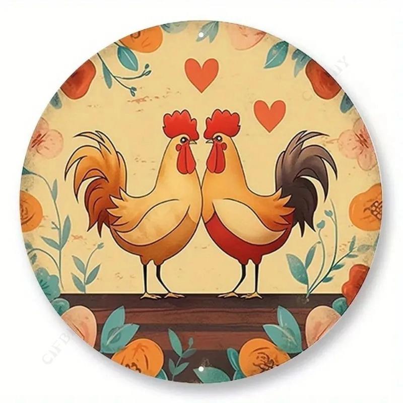 Chicken Coop Round Tin Sign, Farmhouse Style 20x20cm