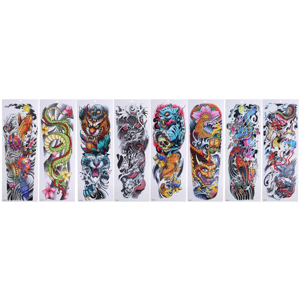 8 Sheets Full Sleeve Temporary Tattoos Watrproof Full Arm Fake Sleeve Tattoos Stickers Body Art for