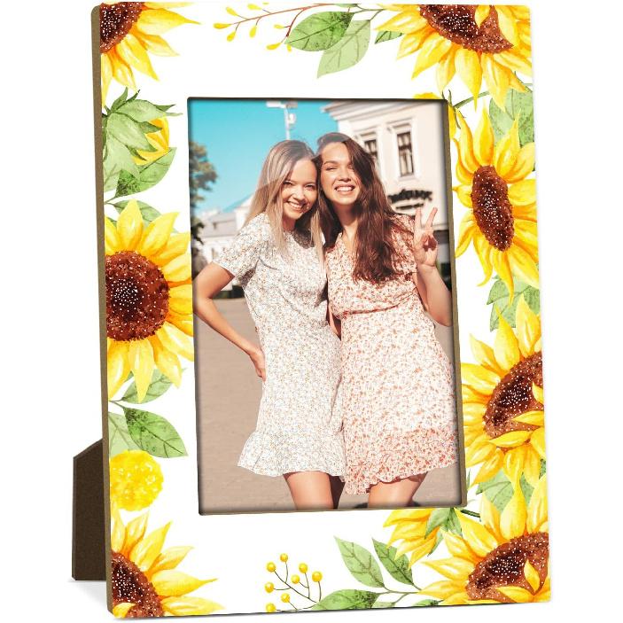 Sunflower Picture Frame, 4x6 Wood Photo Frame, Birthday Gifts for Friends Sisters Woman Girls, Picture Photo Frames Desk Tabletop Decor, Gifts for