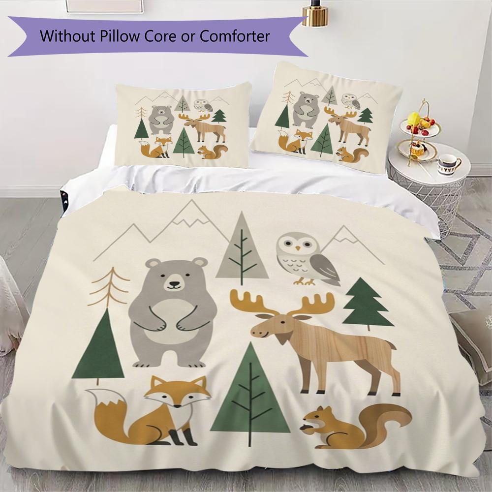 Cute Nordic Style Pattern Bedding Uilt Set Uilt Cover Pillowcase Home Decoration Birthday Gift (1 * Duvet Cover + 2 * Pillowcase  Without Core)24