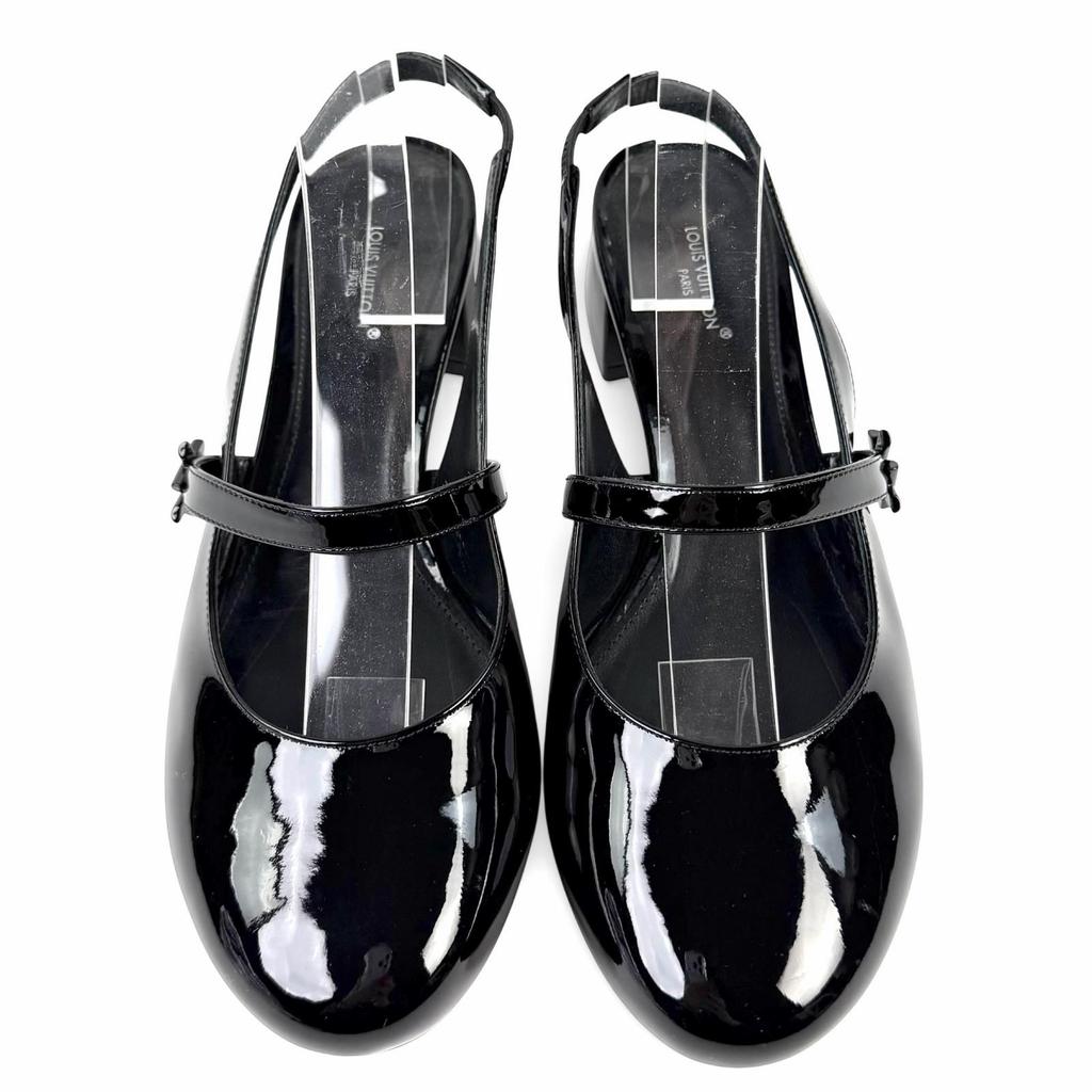 Excelentes tacones LOUIS VUITTON Romy Slingback Pump esmalte negro Mujer 37.5 Usado