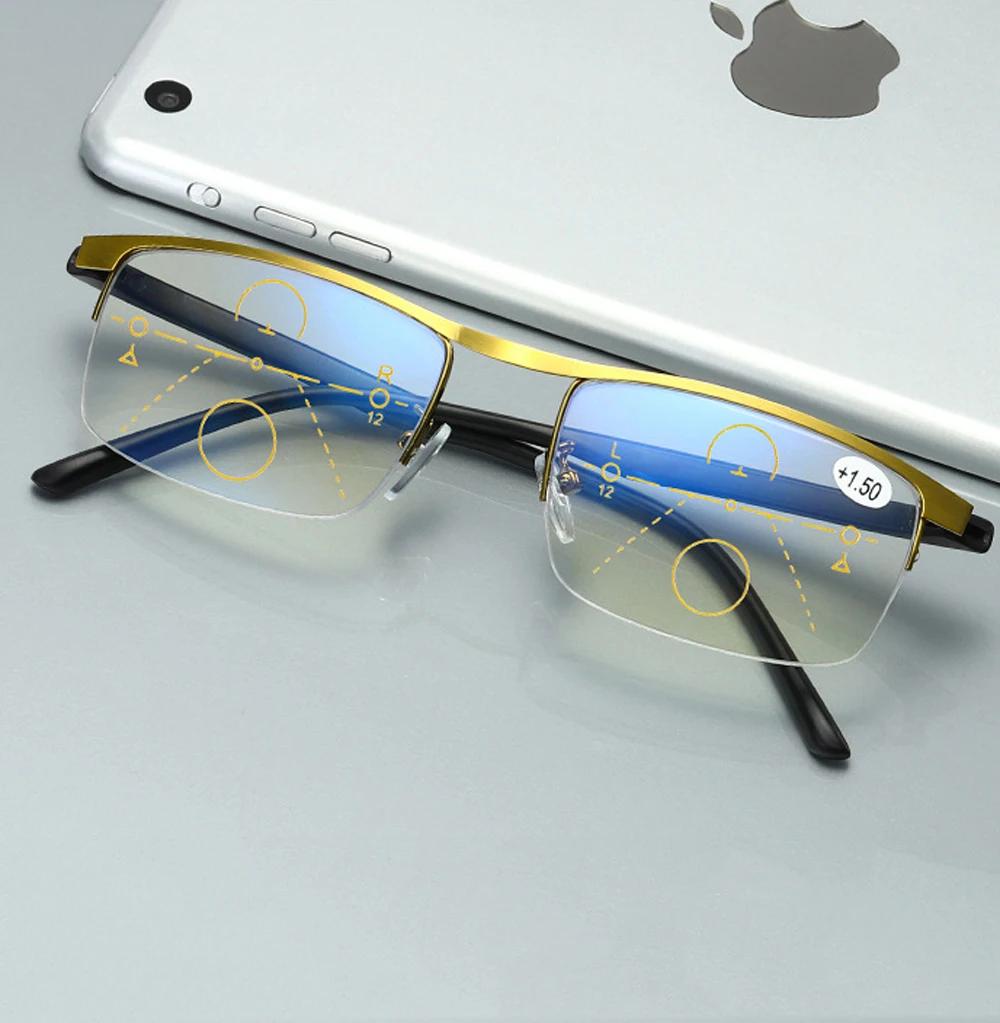 Ultralight Progressive Reading Glasses for Women Men Half-rim Rectangle +0.75 to +4 Multifocus Clear Vision