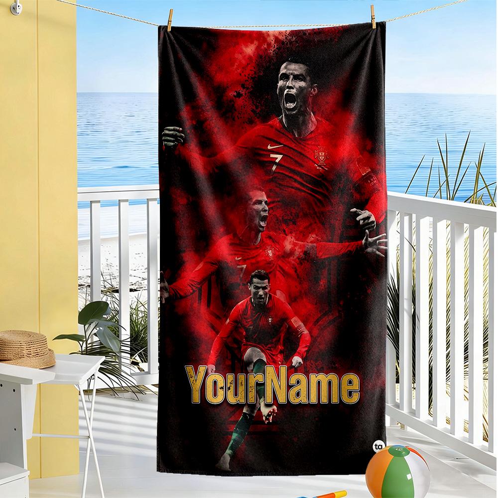Cristiano Ronaldo Personalisiertes Text Strandtuch Weich Langlebig Schnelltrocknend Geeignet für Schwimmen Fitnessstudio Camping Yoga Urlaub