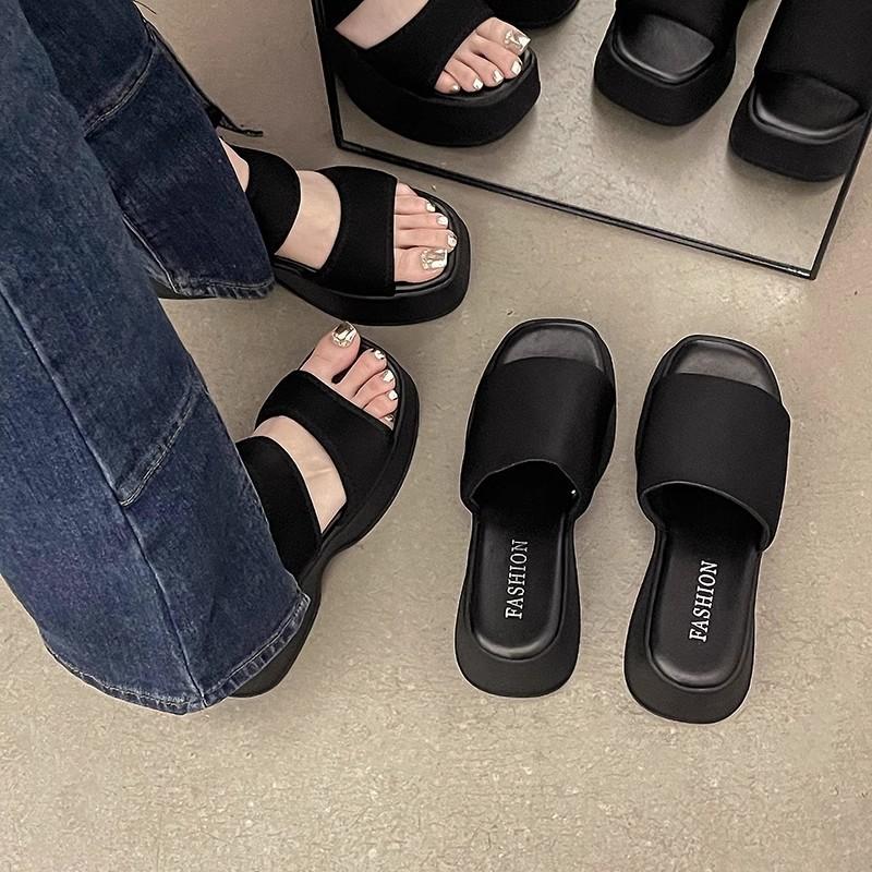 Home indoor non-slip and deodorant cool slippers women's summer wear 2025 new seaside beach shoes heightening sandals women