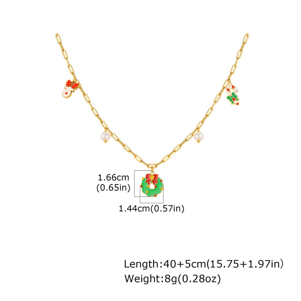 Christmas Necklace Party Holiday Gift Versatile Santa Claus Elk Snowman Stainless Steel Jewelry Women