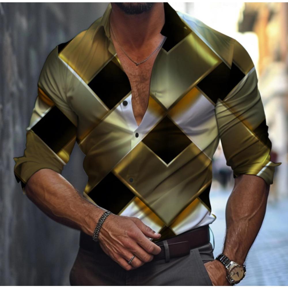 Herren Hemden mit geometrischem Muster Langarm Lässiger Cardigan Neue Knöpfe Urlaubsmode Hemden