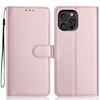 For iPhone 16 Pro Max Wallet Case with Strap/Multiple Card Slots Solid Color Leather Stand Phone Cover