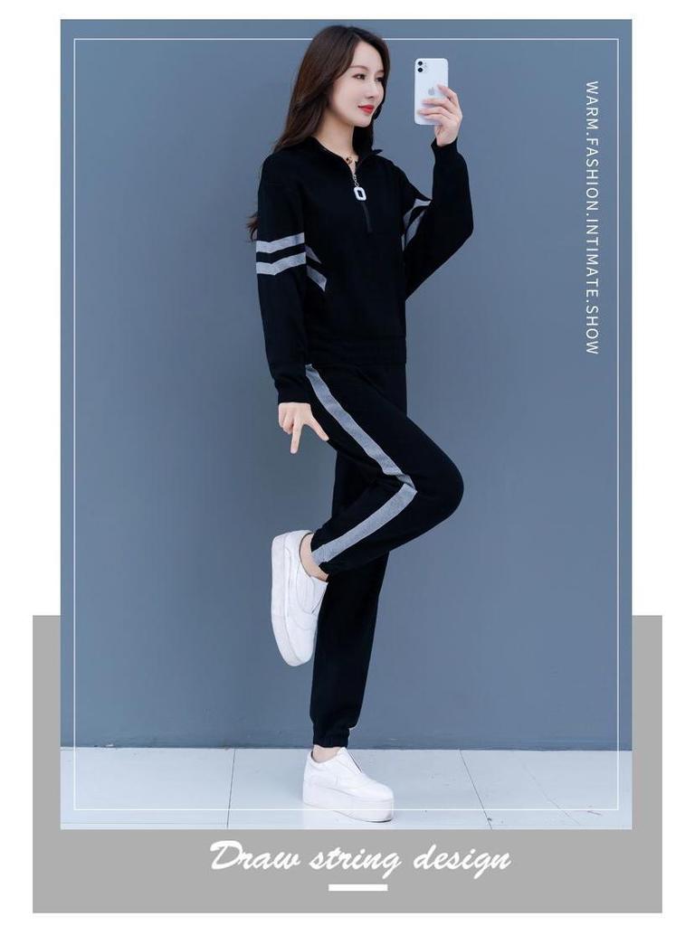 Women's Plus Size Stylish Hoodie Suit: Spring/Autumn Two-Piece Set, Loose & Slimming, Tummy Covering, Perfect for Running & Casual Wear