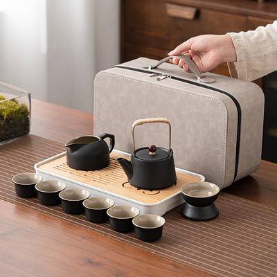 Travel Kung Fu Tea Set Small Set Household High-End Teapot Ceramic Teacup Outdoor Tea Tray Portable Bag