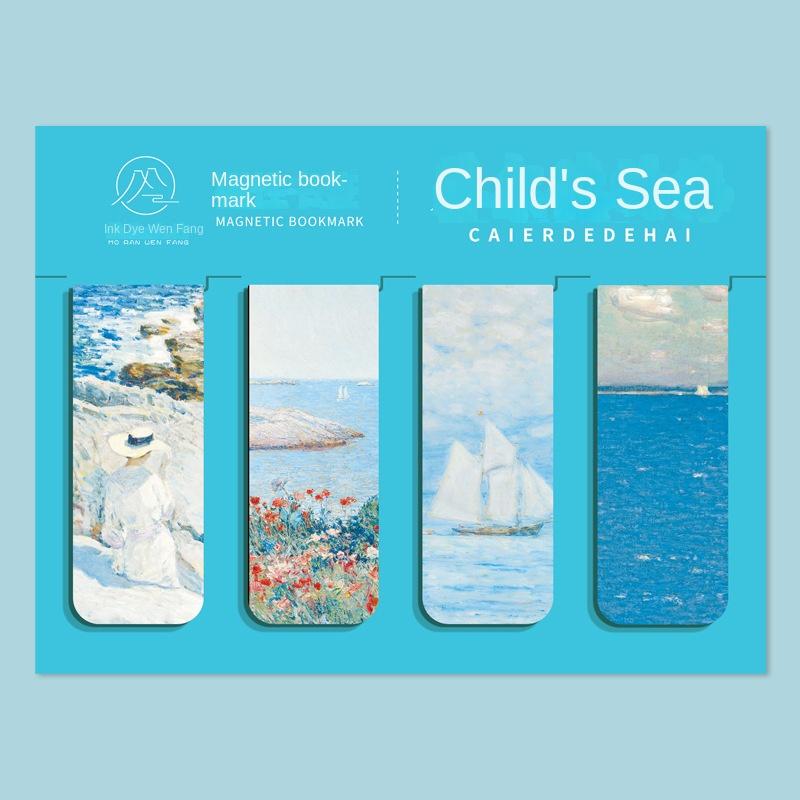 4 Pcs Magnetic Bookmark World Famous Painting Monet Van Gogh Antique Art Page Folder for Books Readers Stationery Supplies