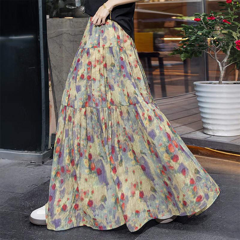 Dámská dlouhá áčková sukně s vysokým pasem a květinovým vzorem