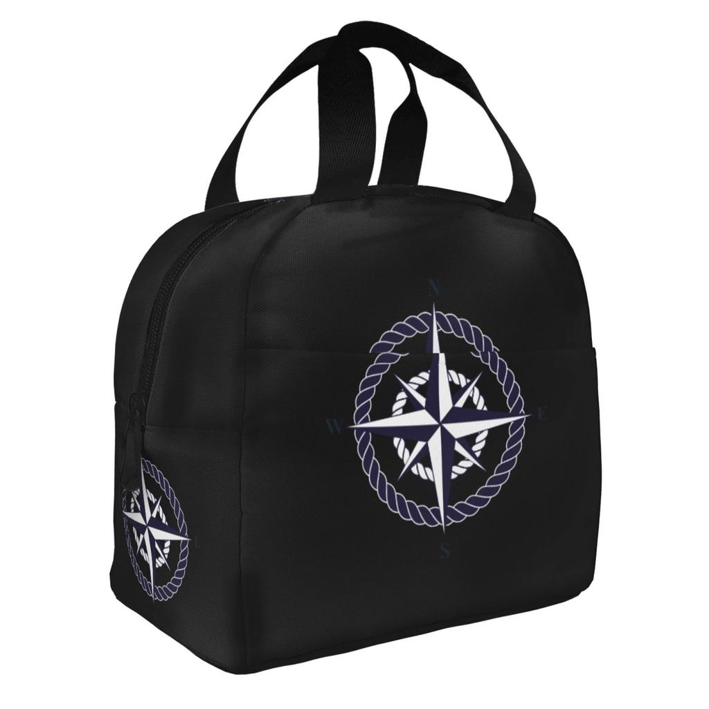 Navigation Compass Pattern Lunch Bags Insulated Bento Box Lunch Tote Leakproof Picnic Bags Thermal Bag for Woman Girl School