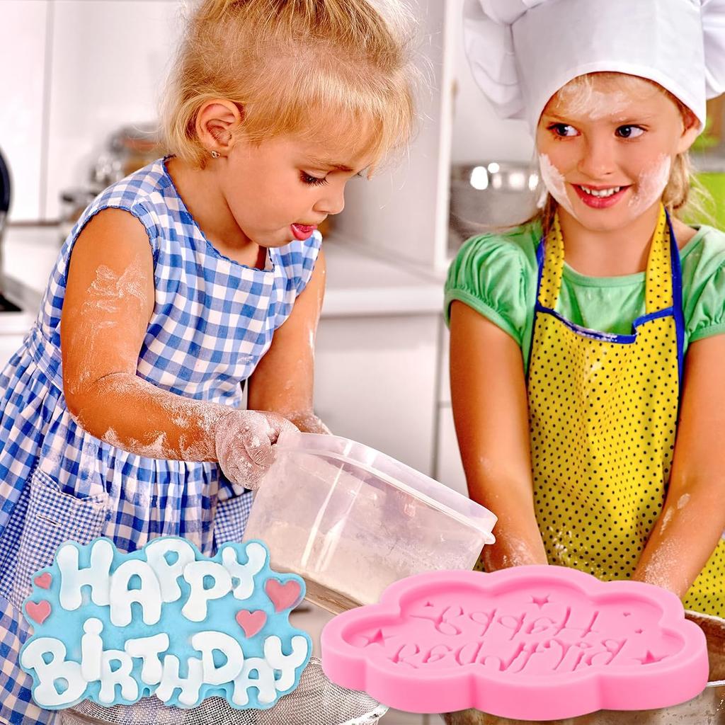 Happy Birthday Chocolate Silicone Molds 6 Pcs,Letter Cake Decoration Fondant Mold,for Baby Showers,Birthday