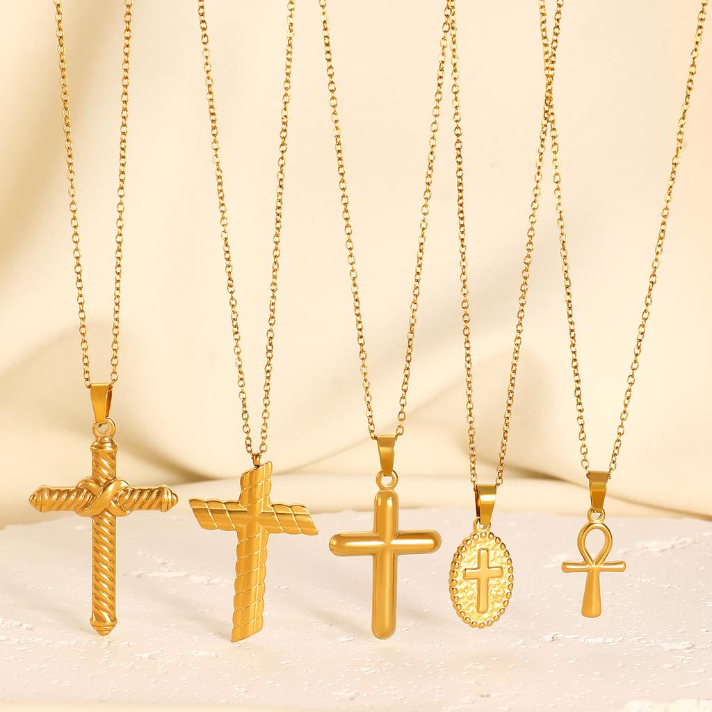 2026 Prosty Naszyjnik z Zawieszką Krzyżykiem Hydrauliczna Stal Nierdzewna Męski i Damski Taki Sam Naszyjnik Platerowany 18k Złotem Biżuteria Hurtowa