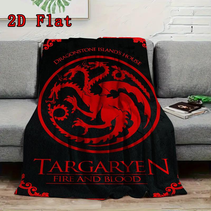 House Targaryen Dragon Print 2D Flat Pattern Flannel Blanket High Quality All Seasons Warmth and Comfort Perfect for Christmas Gifts.P260914511