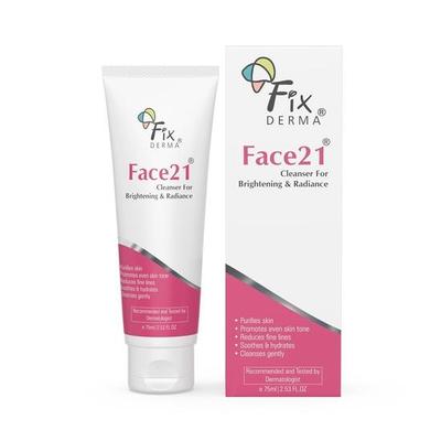 Fixderma Face21 Oczyszczający żel do twarzy, Rozjaśniający żel do mycia twarzy, Złuszcza martwe komórki, Usuwa przebarwienia, Oczyszcza skórę, 75ml